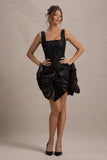 Aveline Black Lace Square-Neck Mini Dress With Bows