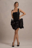 Aveline Black Lace Square-Neck Mini Dress With Bows