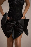 Aveline Black Lace Square-Neck Mini Dress With Bows