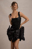 Aveline Black Lace Square-Neck Mini Dress With Bows