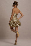 Mirabelle Gold Sequin Bandeau Mini Dress With Puff Hem