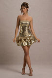 Mirabelle Gold Sequin Bandeau Mini Dress With Puff Hem