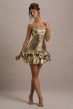 Mirabelle Gold Sequin Bandeau Mini Dress With Puff Hem