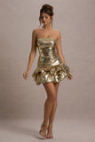 Mirabelle Gold Sequin Bandeau Mini Dress With Puff Hem