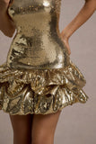 Mirabelle Gold Sequin Bandeau Mini Dress With Puff Hem