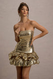 Mirabelle Gold Sequin Bandeau Mini Dress With Puff Hem