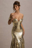 Guest Of Honour Gold Sequin Bardot Maxi Dress