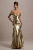 Guest Of Honour Gold Sequin Bardot Maxi Dress