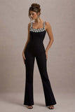 Amadi Black Embellished Strappy Flared-Leg Jumpsuit