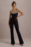 Amadi Black Embellished Strappy Flared-Leg Jumpsuit