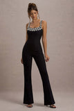 Amadi Black Embellished Strappy Flared-Leg Jumpsuit