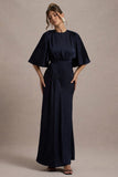 Cinder Navy Satin Gathered Maxi Dress