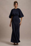 Cinder Navy Satin Gathered Maxi Dress