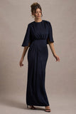 Cinder Navy Satin Gathered Maxi Dress
