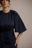 Cinder Navy Satin Gathered Maxi Dress