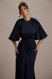 Cinder Navy Satin Gathered Maxi Dress
