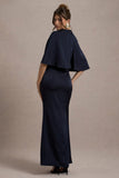 Cinder Navy Satin Gathered Maxi Dress