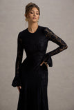For Life Black Lace Long-Sleeve Midi Dress