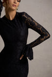 For Life Black Lace Long-Sleeve Midi Dress