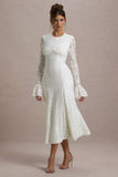 For Life Cream Lace Long-Sleeve Midi Dress