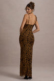 Yasmin Leopard Print Velvet Strappy Maxi Dress With Bow