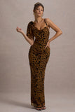 Yasmin Leopard Print Velvet Strappy Maxi Dress With Bow