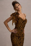 Yasmin Leopard Print Velvet Strappy Maxi Dress With Bow