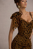 Yasmin Leopard Print Velvet Strappy Maxi Dress With Bow