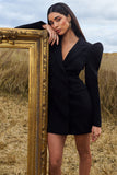 Landon Black Tailored Blazer Mini Dress With Puff Sleeves