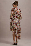 Begonia Cream Floral Print High-Neck Tiered Chiffon Maxi Dress
