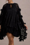 Arlington Black Lace Cape-Sleeve Mini Dress