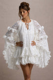 Arlington White Lace Cape-Sleeve Mini Dress