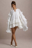 Arlington White Lace Cape-Sleeve Mini Dress