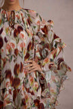Abelia Cream Floral Print High-Neck Cape-Sleeve Chiffon Mini Dress