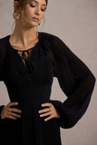Namir Black High-Low Chiffon Maxi Dress