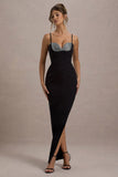 Ignacia Black Asymmetric Maxi Dress With Hotfix Detail
