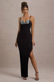 Ignacia Black Asymmetric Maxi Dress With Hotfix Detail