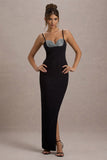 Ignacia Black Asymmetric Maxi Dress With Hotfix Detail