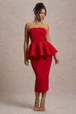 First Dance Red Bandeau Peplum Midi Dress