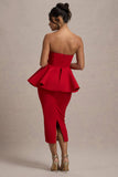 First Dance Red Bandeau Peplum Midi Dress