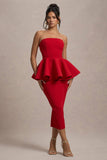 First Dance Red Bandeau Peplum Midi Dress