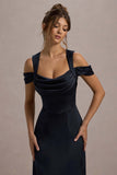 Sawyer Navy Satin Draped Midi Dress
