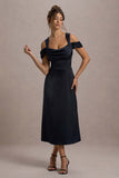 Sawyer Navy Satin Draped Midi Dress