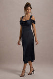 Sawyer Navy Satin Draped Midi Dress