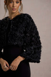 Tulip Twirl Black Mesh Floral Cropped Jacket