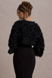 Tulip Twirl Black Mesh Floral Cropped Jacket