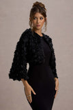 Tulip Twirl Black Mesh Floral Cropped Jacket
