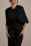 Arbor Black Cape-Sleeve Straight-Leg Jumpsuit