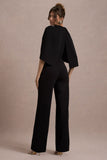 Arbor Black Cape-Sleeve Straight-Leg Jumpsuit
