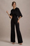 Arbor Black Cape-Sleeve Straight-Leg Jumpsuit